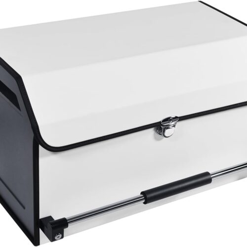 Car Trunk Organizer, Leather Collapsible Trunk Organizer for suv with Lid and Push-pull Handle Car Trunk Storage Organizer for Cars, SUV, Minivan, Truck, Sedan (White)