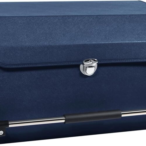 Car Trunk Organizer, Push-pull Handle, Leather Collapsible 2 Compartments Car Organizers with Lid, Car Trunk Storage Organizer, Suitable for All Kinds of Cars, SUV, Minivan (Large, Blue)