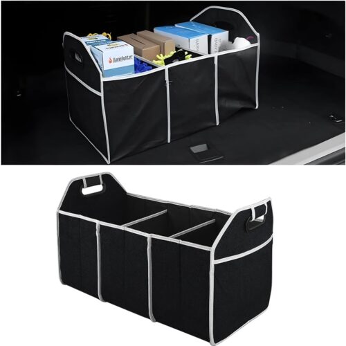 Car Trunk Organizer, Foldable Storage Organizer with 3 Compartments, Large Capacity Storage Box for Auto, Portable Waterproof Bag for Cargo Trunk, Universal for SUV, Truck, Van