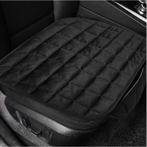 Plush Car Seat Cushion with Storage Pocket, Black