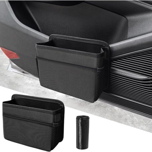 Car Trash Can, Foldable Mini Vehicle Trash Bin Garbage Organizer Holder, Waterproof Automotive Interior Hanging Dustbin Storage Bag Container Accessories, Universal for Most Cars (Black)