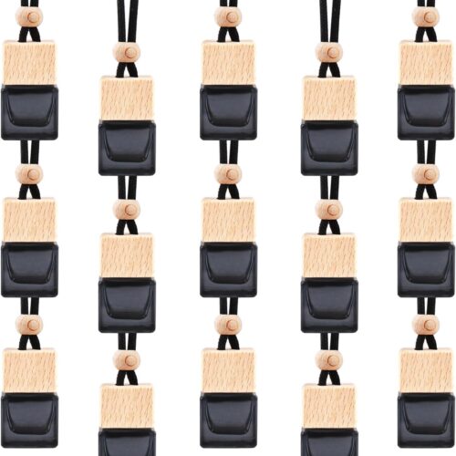 15 Pcs Hanging Car Air Freshener Bottle Empty Car Essential Oil Diffuser Bottles Pendant Black Glass Perfume Bottles Aromatherapy Fragrance Bottle Auto Ornaments Decor