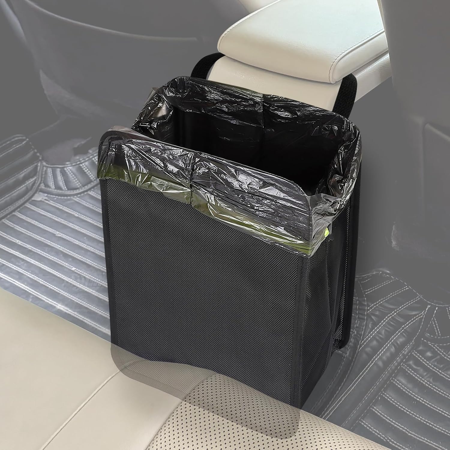 3 Gallons Open-Top Car Trash Can, Large Capacity Hanging Car Trash Bag with Water-proof Liner, Stand Trash Bag for Cars Foldable Storage Bag for Cars Truck RV