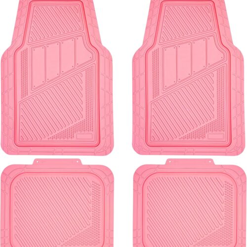 4-Piece Pink Rubber Car Floor Mats, All Weather