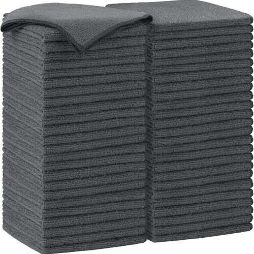 Microfiber Cleaning Cloth-50PK, Soft Microfiber Towels for Cars, Absorbent Cleaning Rags, Lint-Free Streak-Free Wash Cloths for House, Kitchen, Window(12in.x12in), Grey